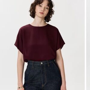 Quince Washable Stretch Silk Split Hem Tee blouse top sz M NWT